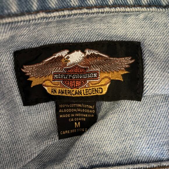 Harley Davidson Vintage 1990s Jean Jacket Women's Medium Wings Patchwork - Picture 10 of 10